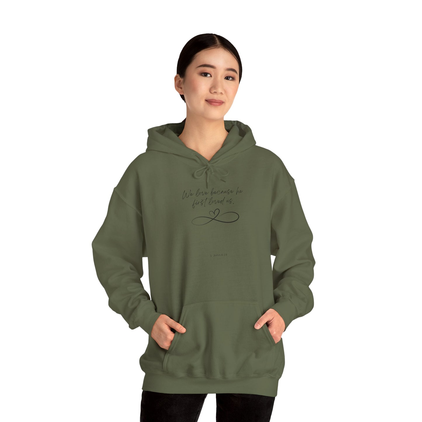 1 John 4:19 hoodie black letter