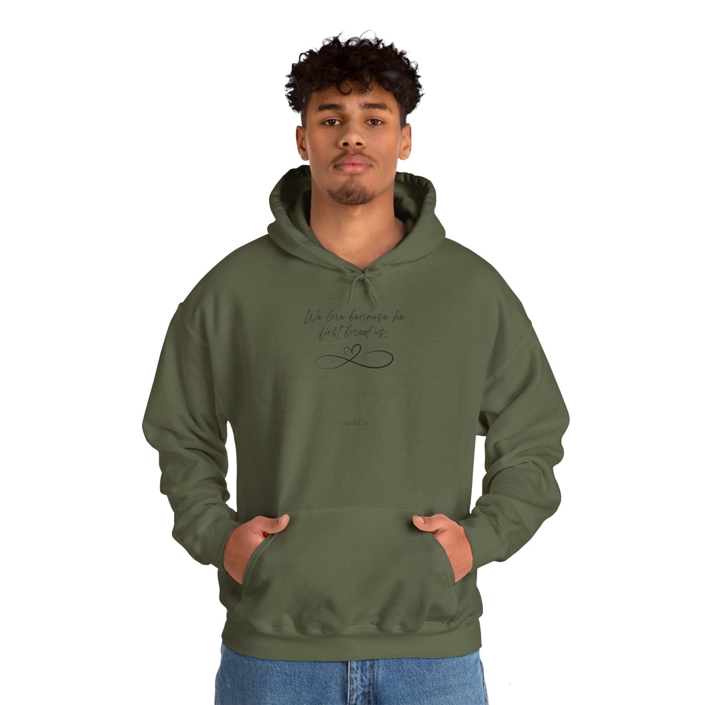 1 John 4:19 hoodie black letter